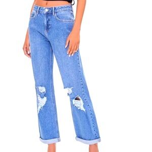 Forever 21 Oversized Distressed Flare Blue Jeans